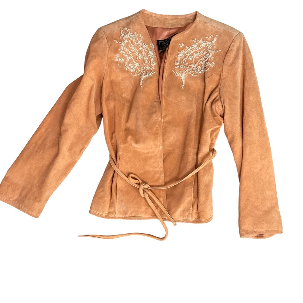 VTG TERRY LEWIS SUEDE BEADED JACKET- PEACH 🍑, 80s, GORGEOUS, DEADSTOCK, NWT! L